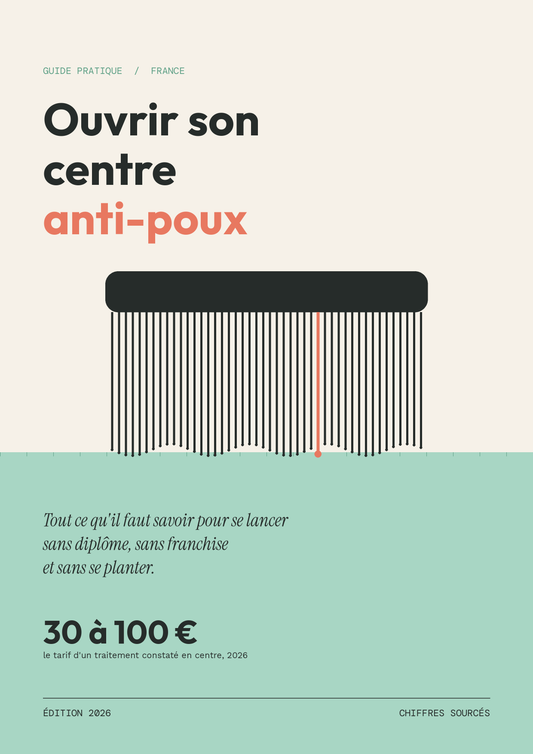 Couverture du guide Ouvrir son centre anti-poux, peigne stylisé sur fond beige et vert menthe
